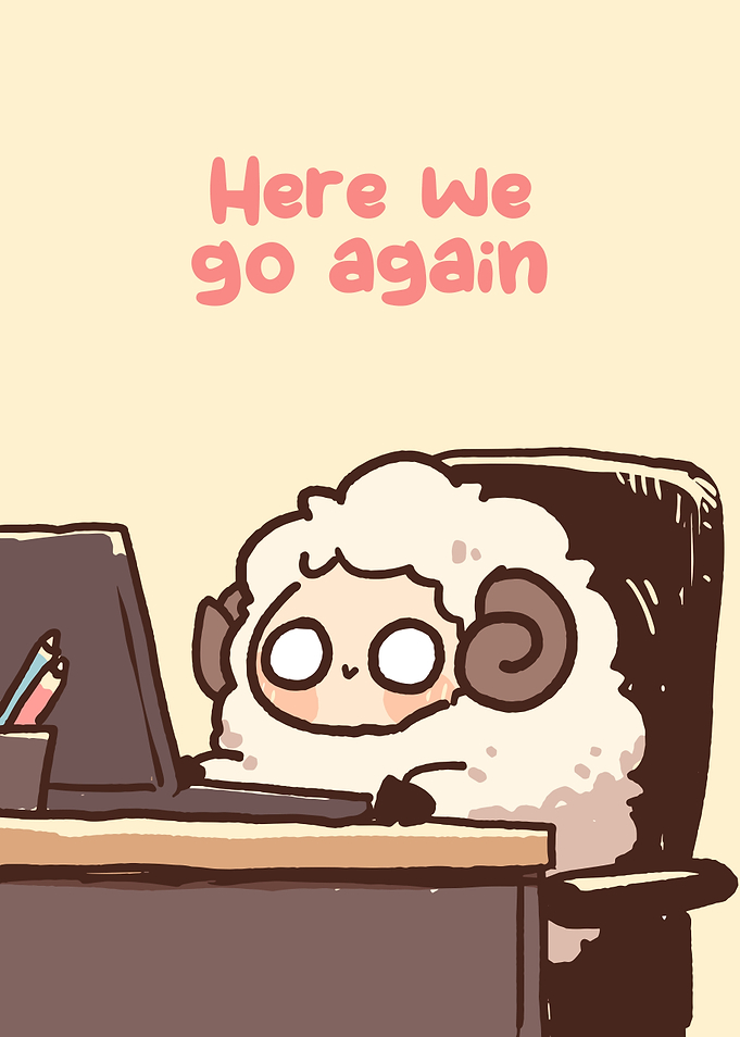 Here We Go Again Sheep Cartoon