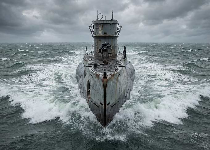 Submarine in rough sea