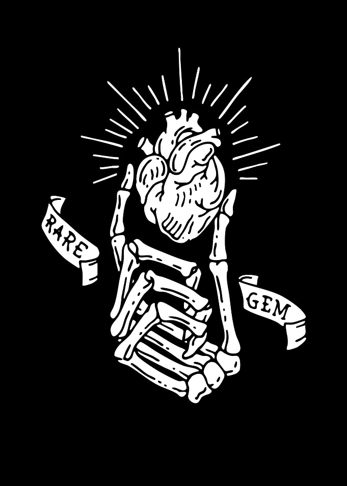 Rare Gem Heart Skeleton Hands
