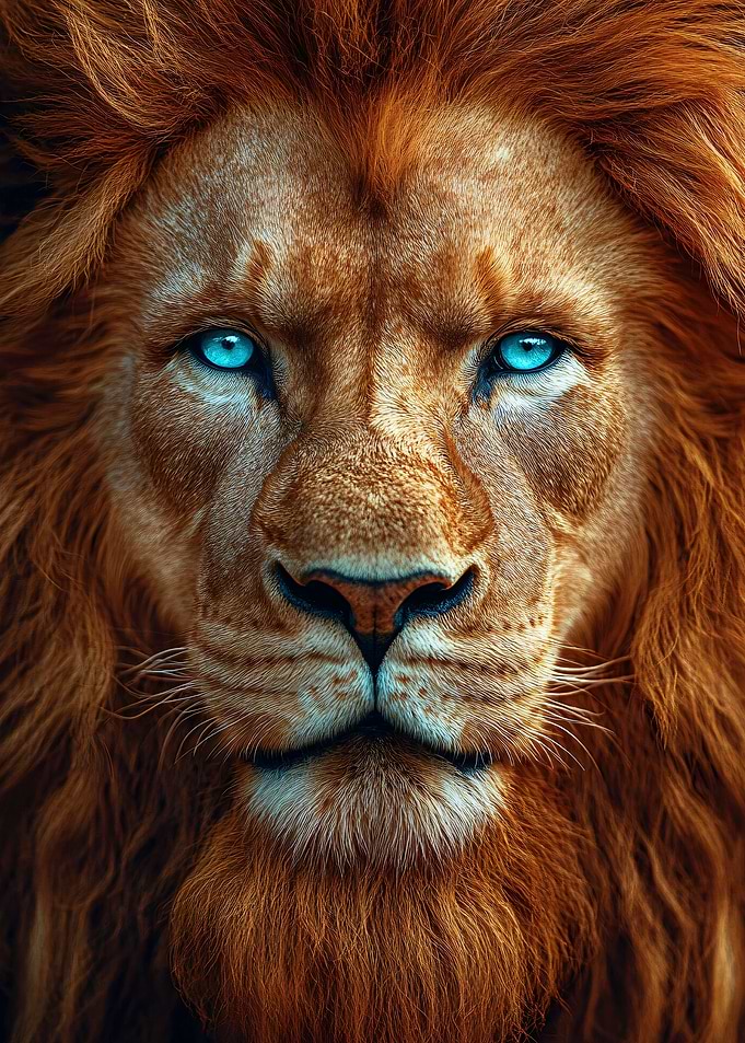 Lion Portrait with Blue Eyes