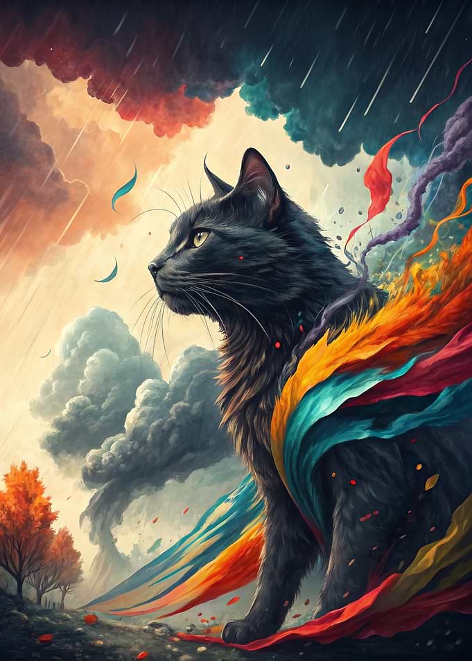 Majestic Black Cat with Colorful Aura