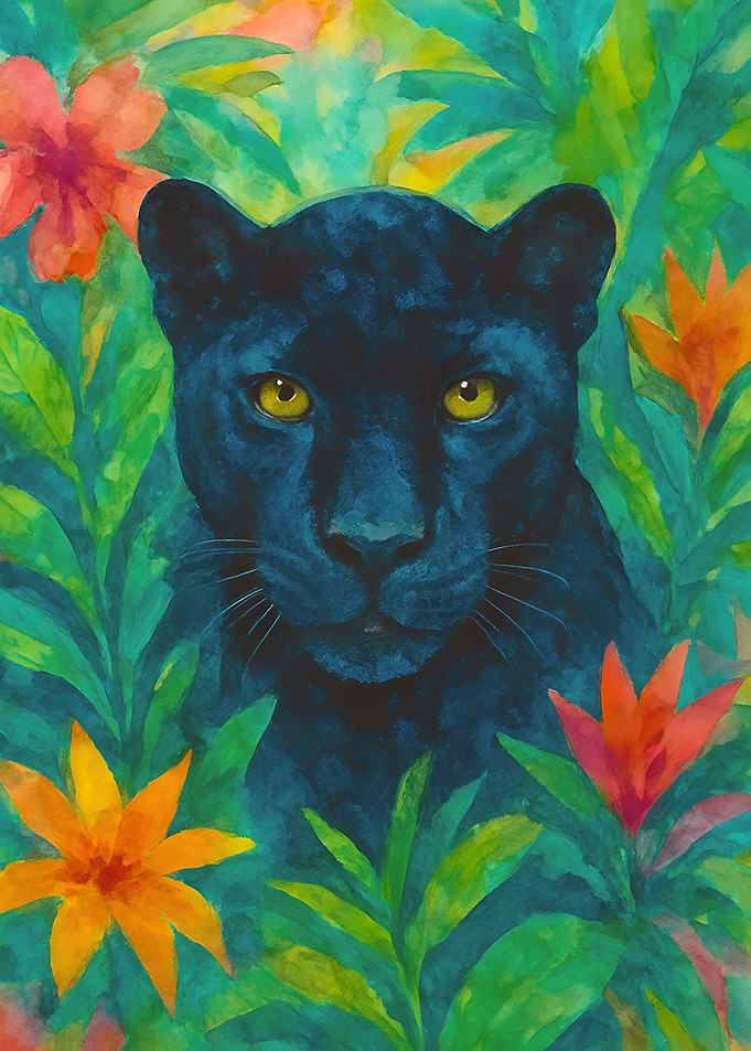 Black Panther in Floral Jungle