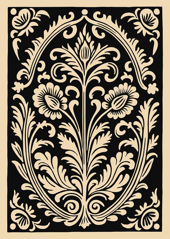 Floral Ornament in Beige and Black