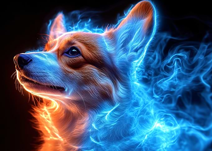 Corgi Dog with Blue Energy Aura