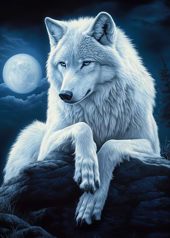 White Wolf Under Moonlight