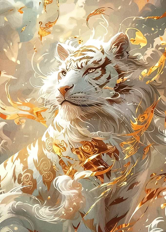 Elegant White Tiger with Golden Accents