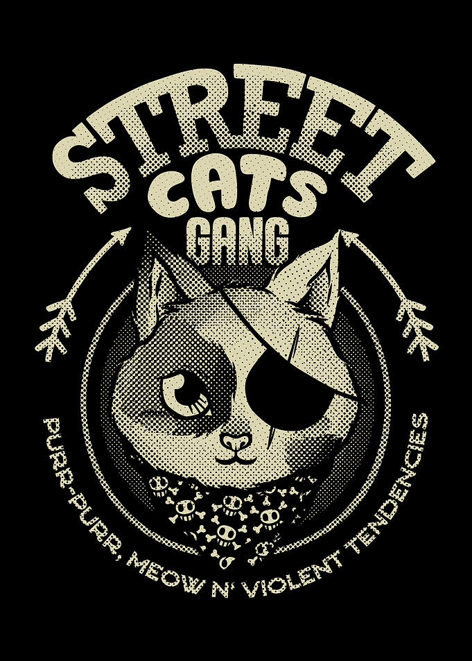 Street Cats Gang Purr Purr Meow and Violent Tendencies Black and White