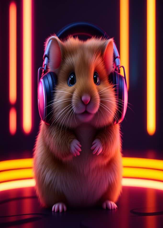 Hamster with Headphones in Neon Light