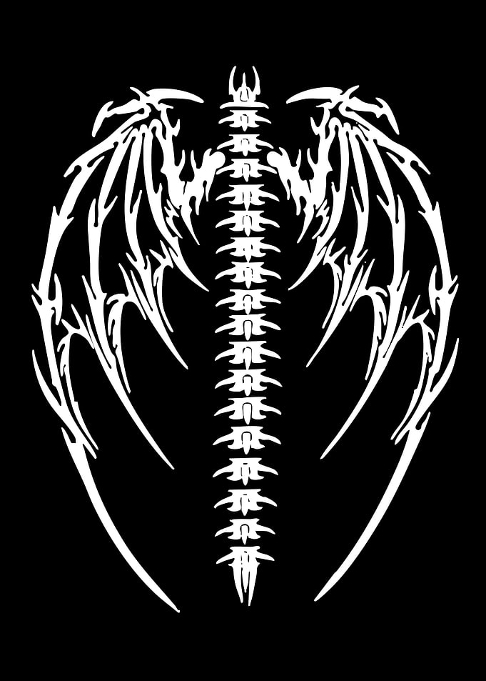 Spine with Wings White on Black