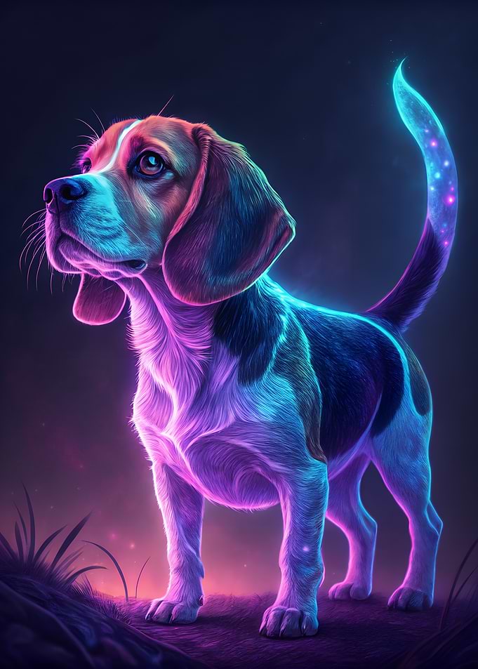 Neon Beagle Dog Portrait