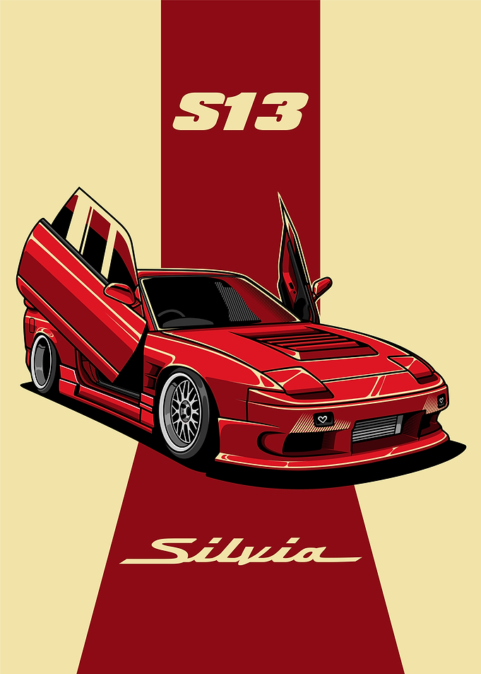 Red S13 Silvia Car Potrait
