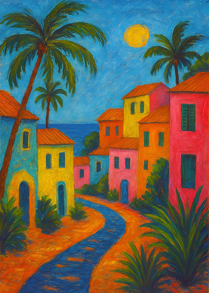Colorful Tropical Village Painting