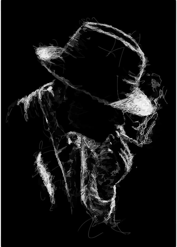 Monochrome Figure in Hat and Coat