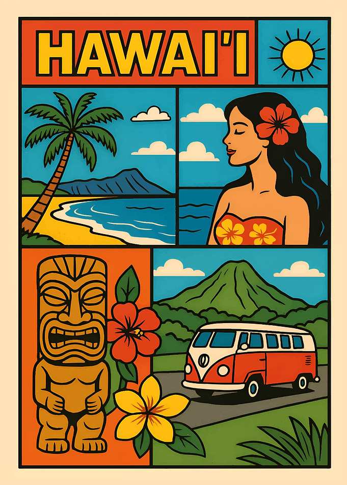 Hawaii Retro Travel Poster