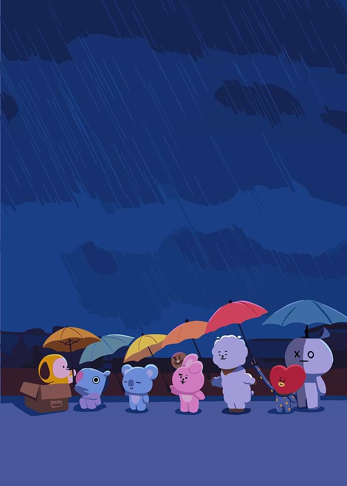 BT21 Characters in the Rain
