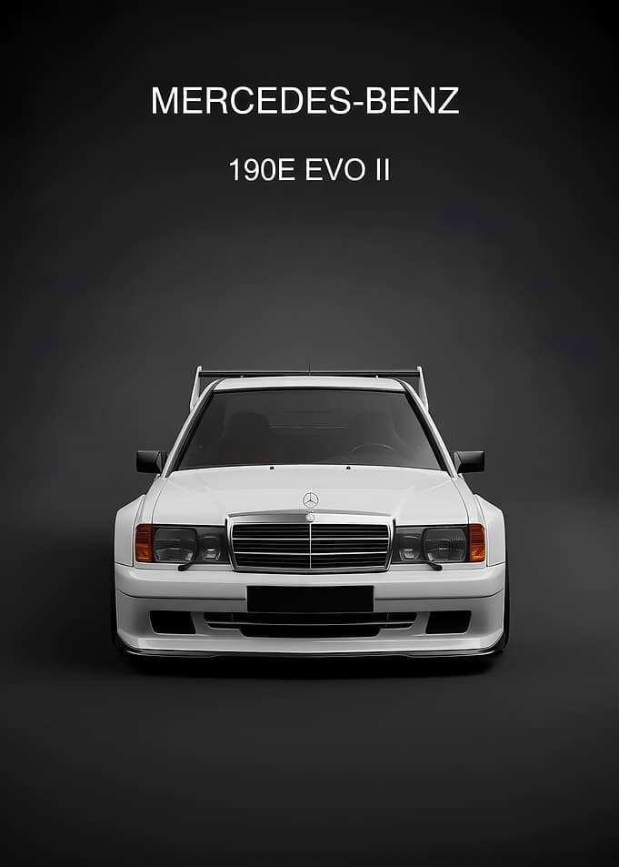 white Mercedes 190E EVO psoter