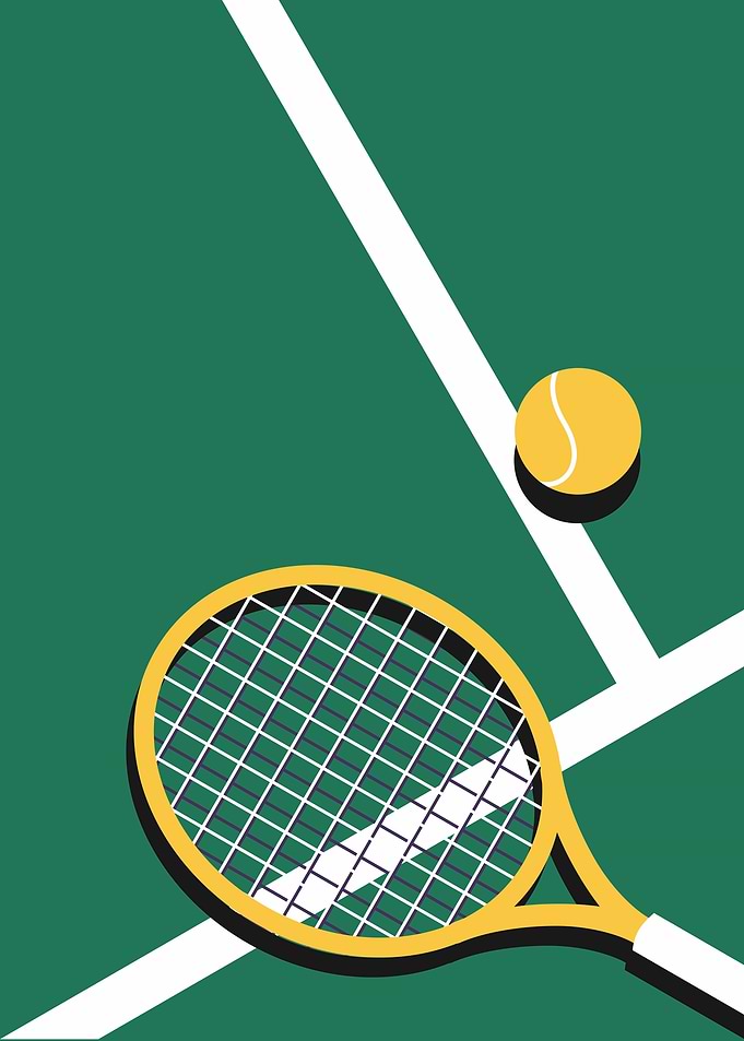 Tennis Racket and Ball on Court