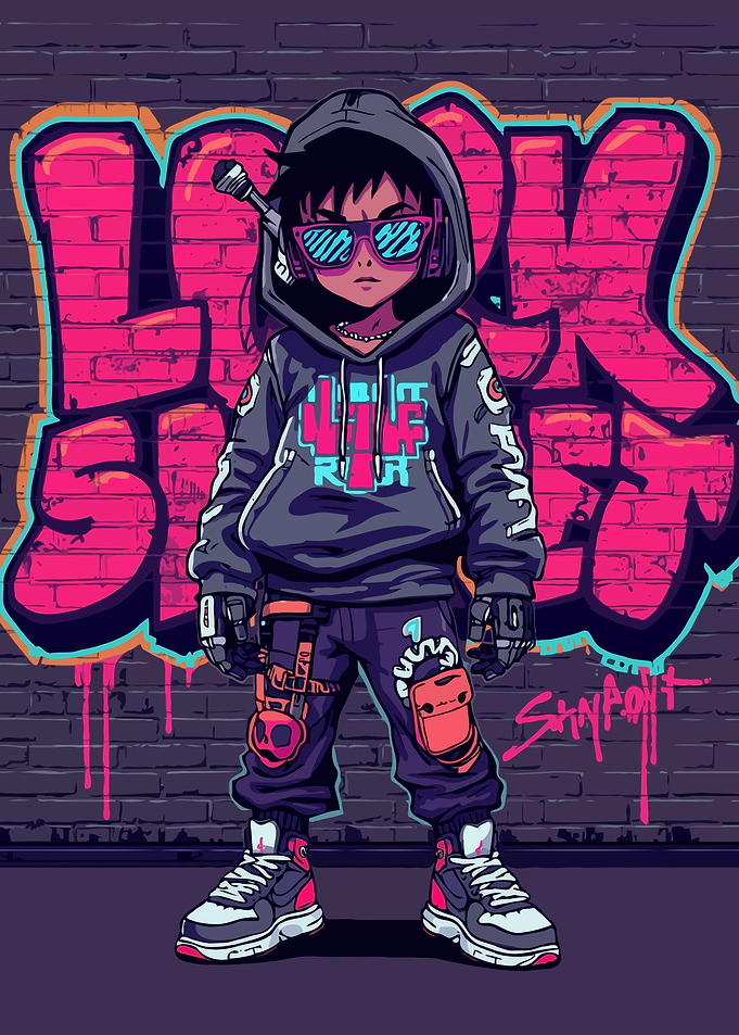 Urban Style Character with Graffiti Background