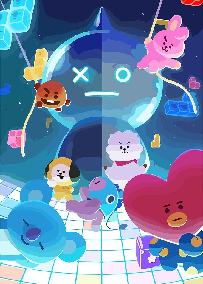 BT21 characters in a playful scene