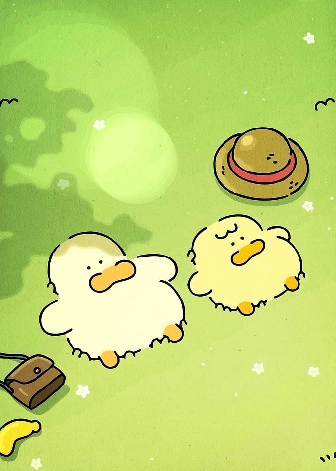 Ducks relaxing on green grass