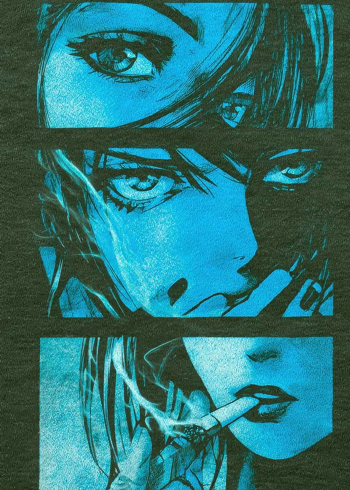 Anime Girl Smoking Blue Print