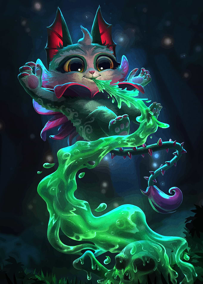 Cute Monster Kitten with Green Slime
