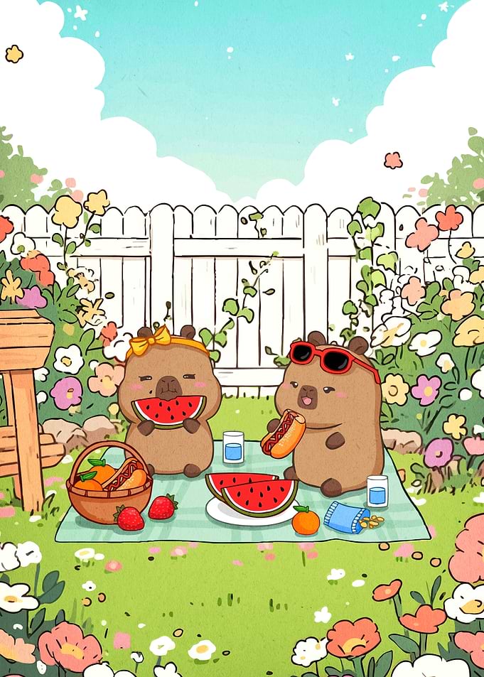 Cute Capybaras Having a Picnic