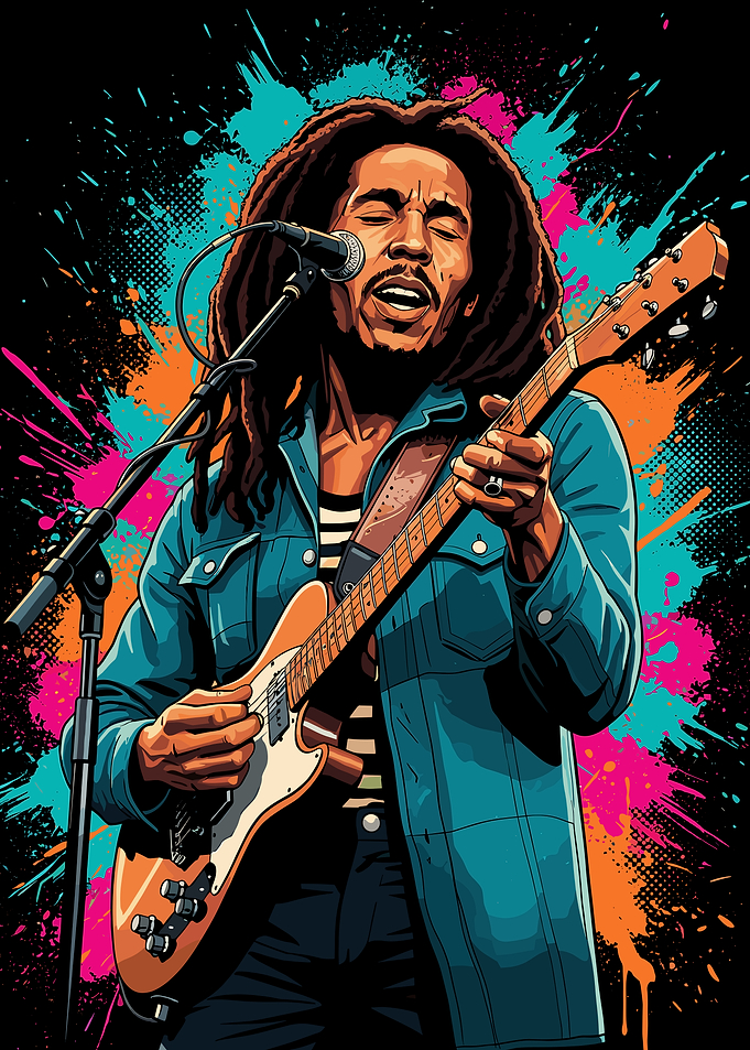 Bob Marley playing guitar illustration