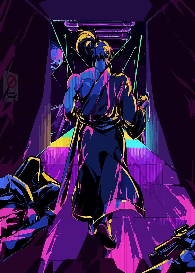 Cyberpunk Warrior in Neon Alley