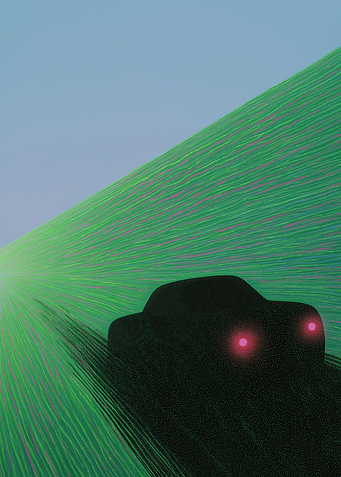Silhouette Car with Red Headlights