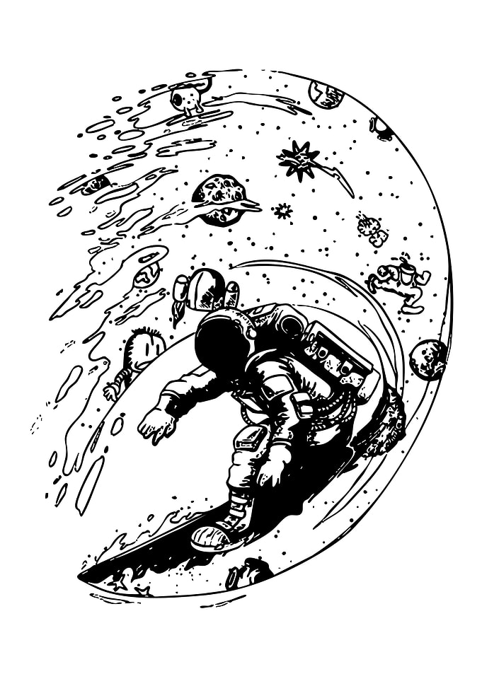 Astronaut Surfing in Space Illustration