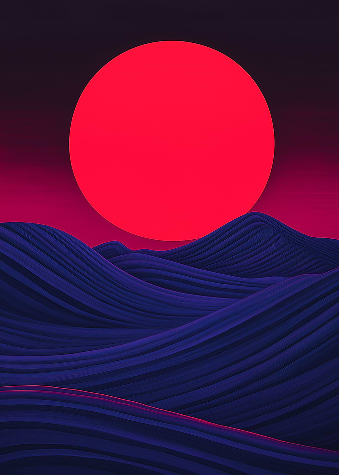 Red Sun Over Blue Waves