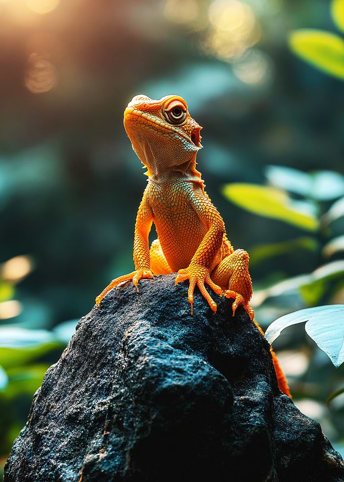 Orange Lizard on Rock