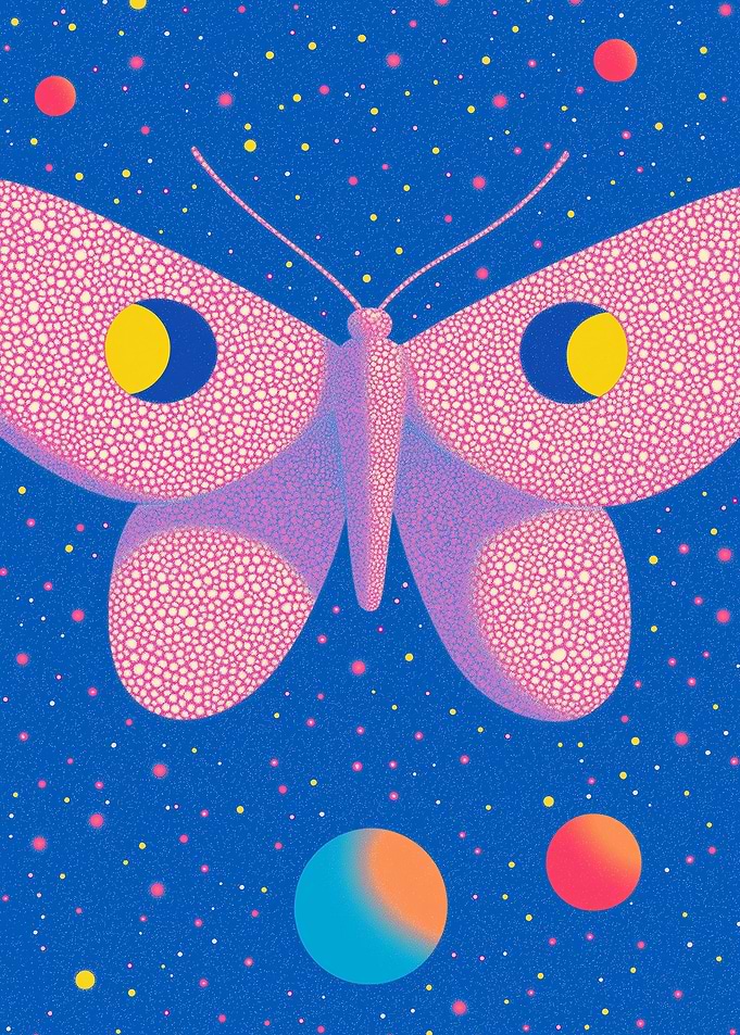 Cosmic Butterfly with Lunar Eyes