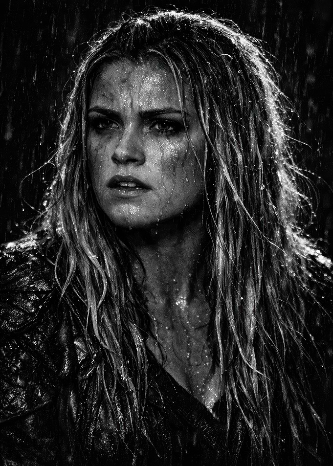 Clarke Griffin in the Rain, Black and White