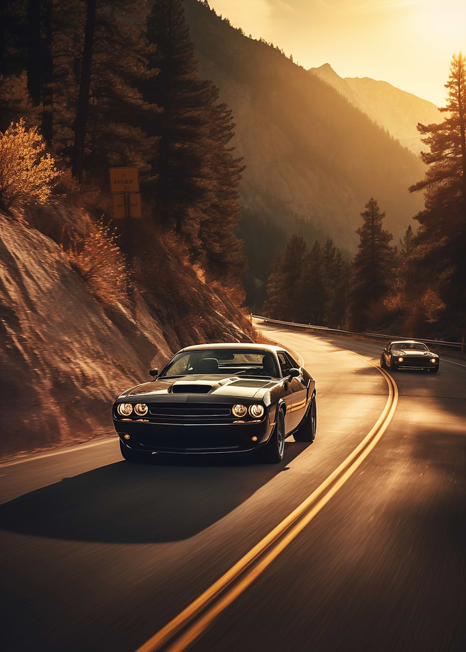 Muscle Car on Mountain Road