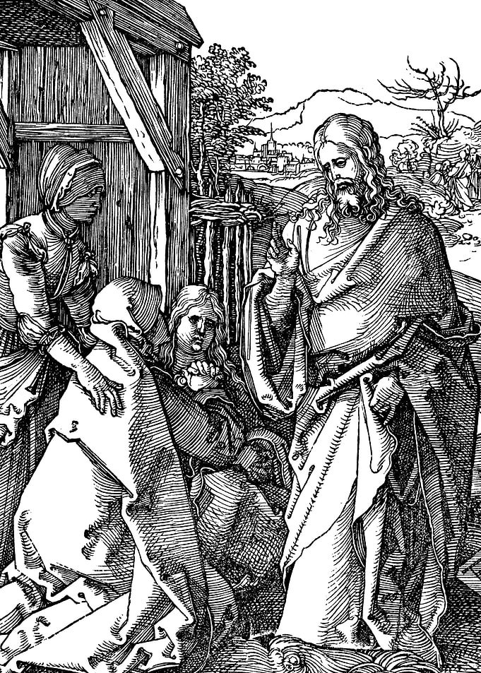 Christ Taking Leave from his Mother Albrecht Durer Engraving