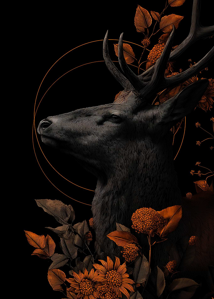 Deer with Floral Ornamentation