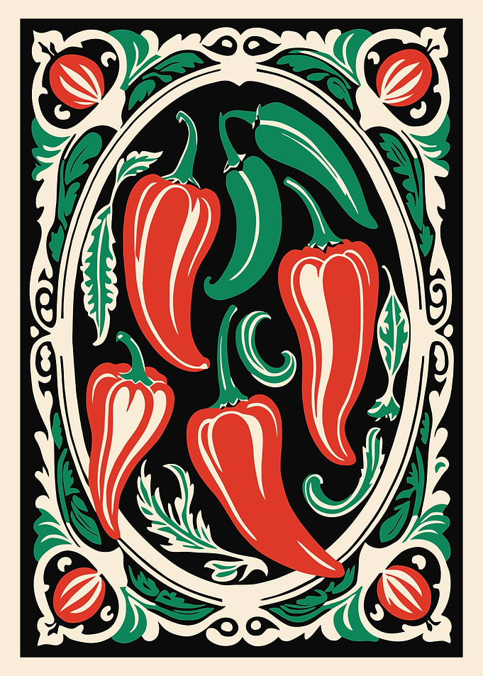Red and Green Peppers Illustration