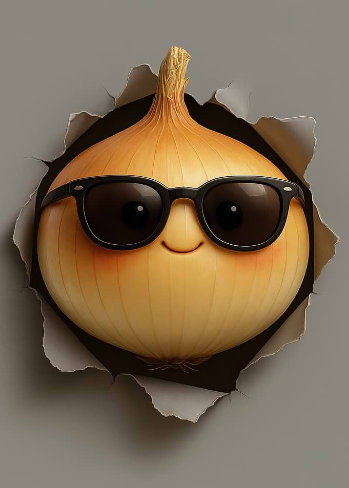 Cool Onion Bursting Through Paper