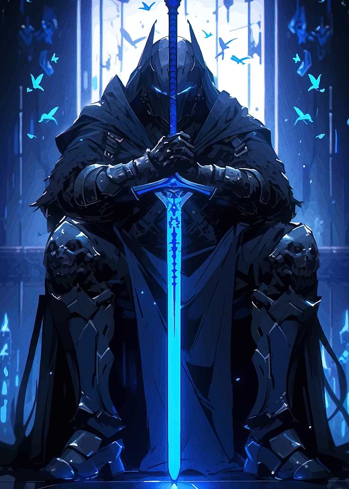 Dark Knight with Glowing Blue Sword