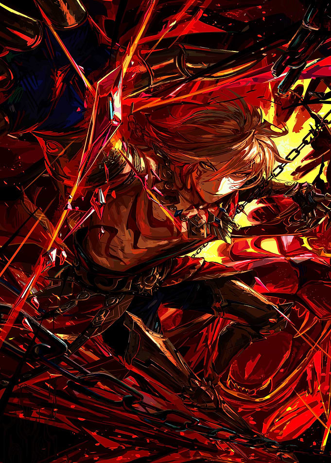 Anime Warrior in Fiery Red Armor