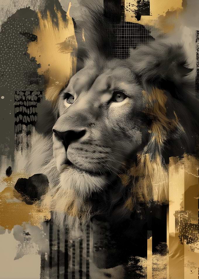 Abstract Black And Gold Lion