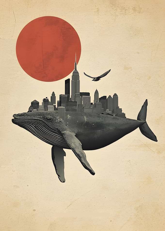 Whale Cityscape Surreal Art