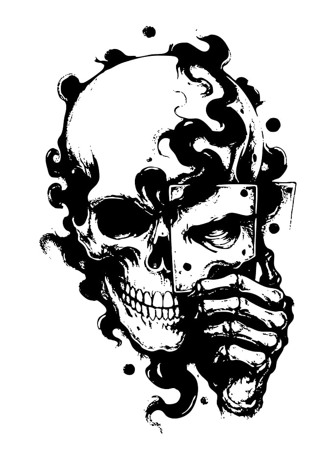 Skull with Playing Card Illustration