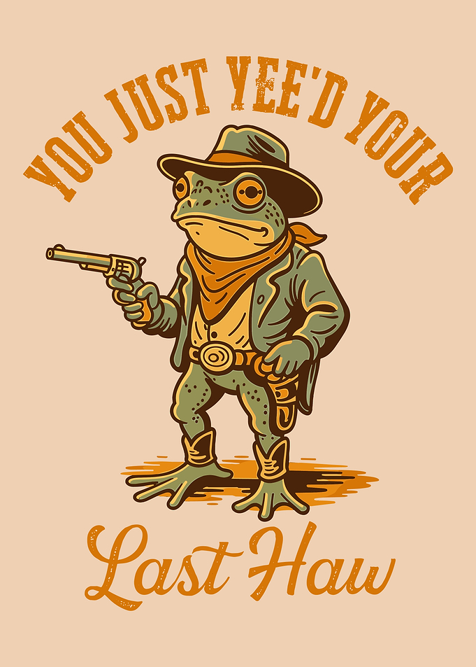 Funny Cowboy Frog Poster, Western Meme Wall Art, Cartoon Frog Illustration Print