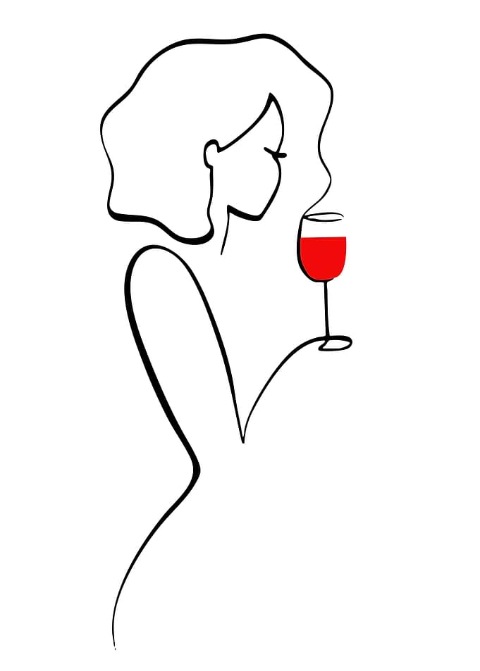 Woman with Wine Glass Line Art