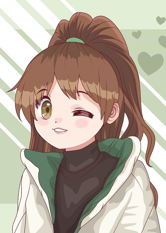 Anime Girl Winking Portrait