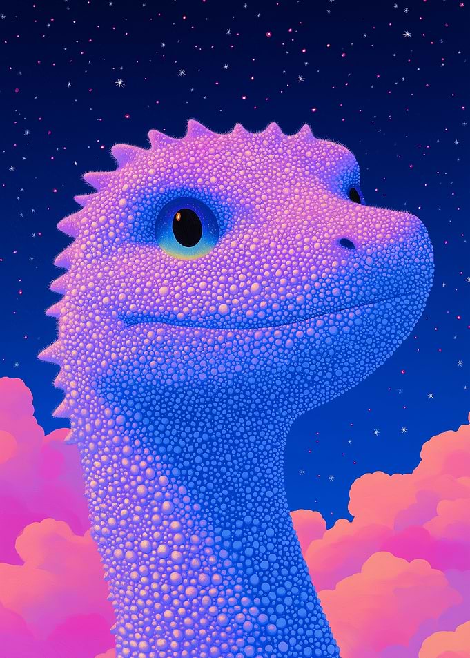 Cute Blue and Pink Dinosaur Portrait
