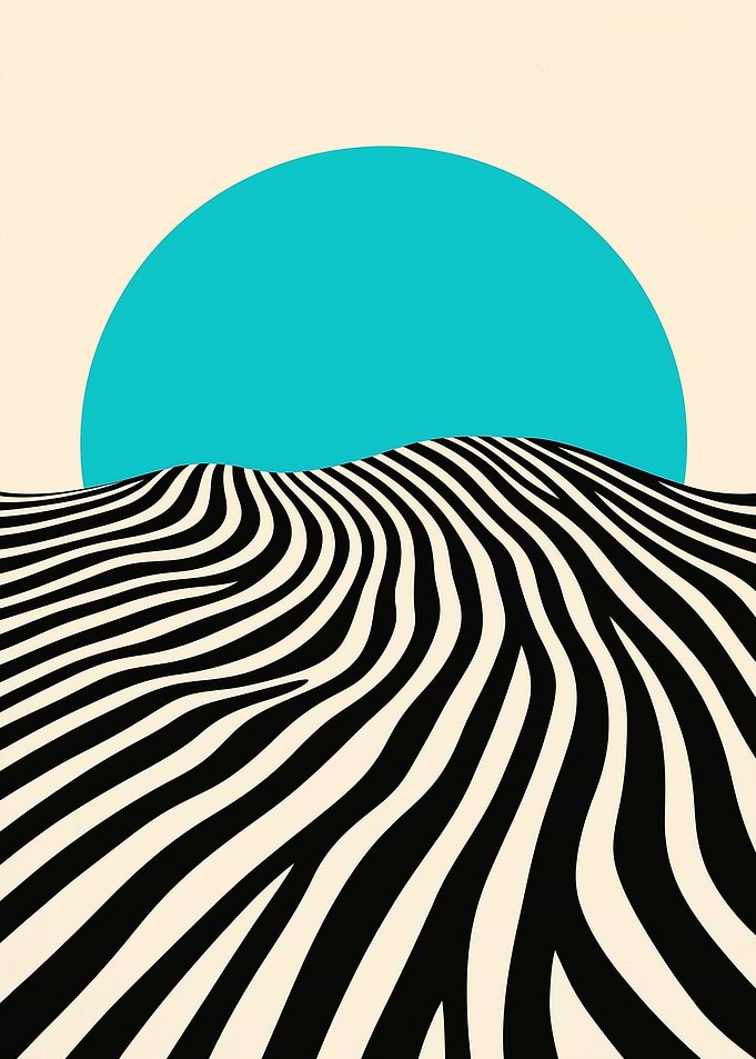 Abstract Striped Landscape with Blue Sun